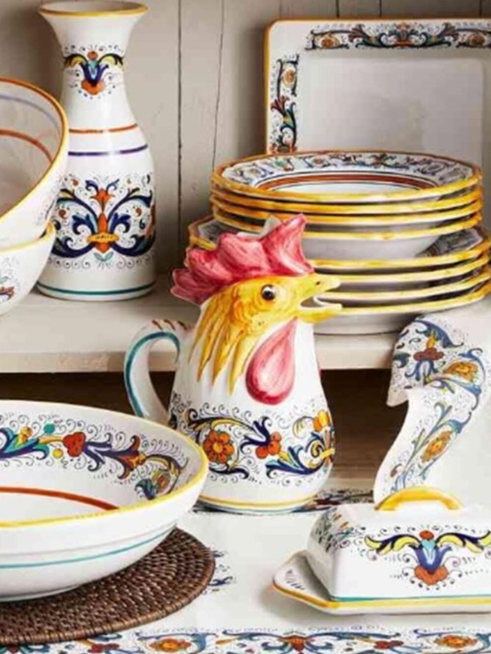 Sur La Table Rooster Pitcher Hand-Painted Earthenware 1 Liter - NEW